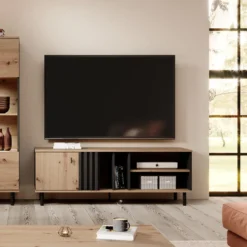 Mobile porta tv moderno 138x49cm rovere e nero PTVLK16