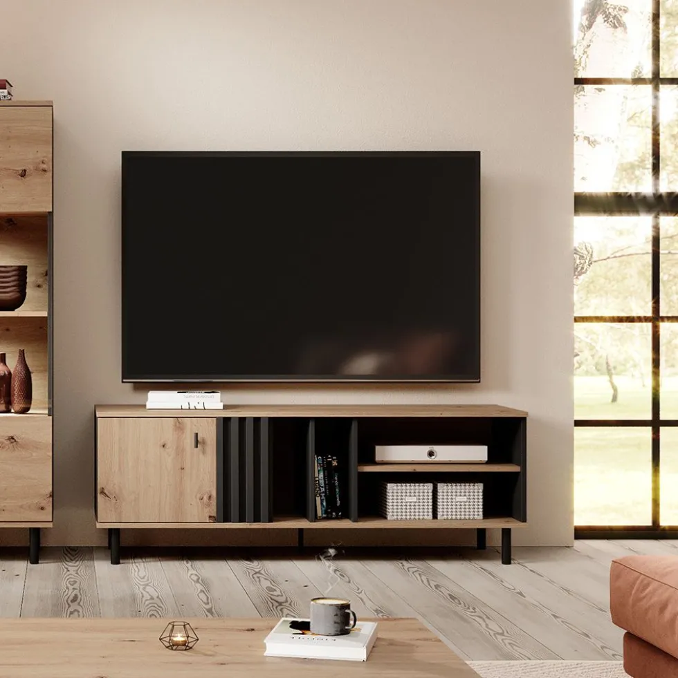 Mobile porta tv moderno 138x49cm rovere e nero PTVLK16