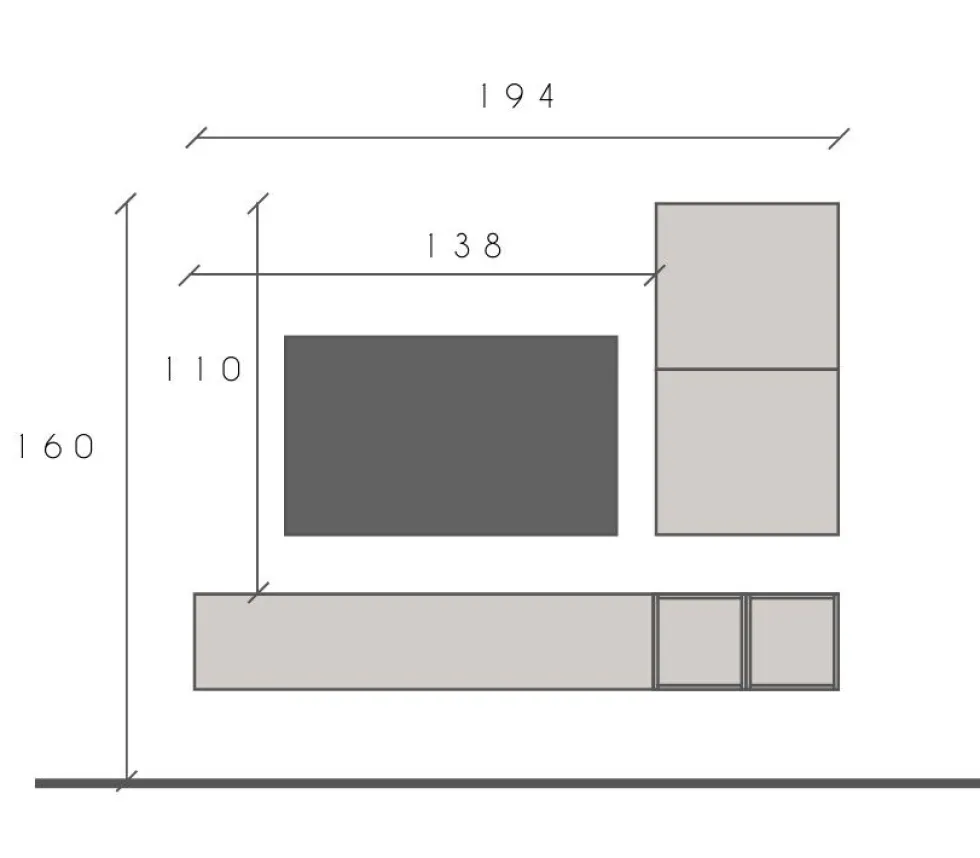 Mobile porta tv sospeso 194x160 cm argilla e noce PTL26