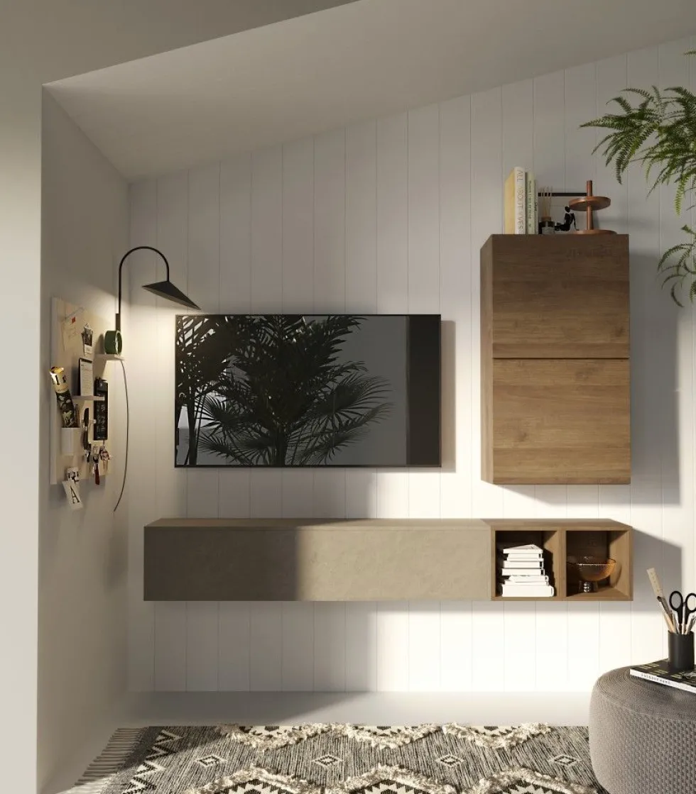 Mobile porta tv sospeso 194x160 cm argilla e noce PTL26