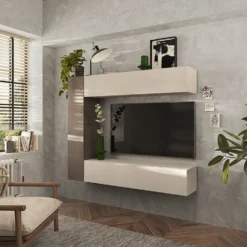 Mobile porta tv sospeso 167x138 cm bronzo e beige PTL41