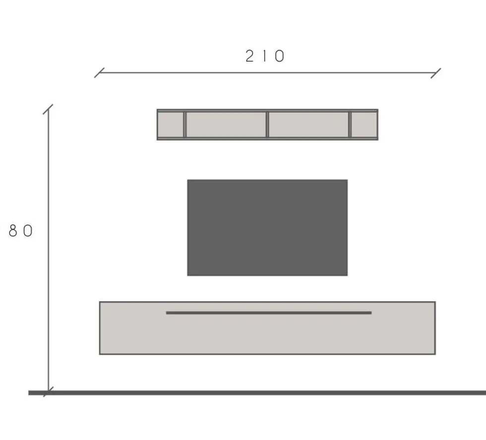 Mobile porta tv sospeso 210x180 cm grigio e bianco lucido PTL27