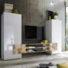 Mobile porta TV 258x143 grande moderno con frontali e ampio vano a giorno bianco e pero PTL17