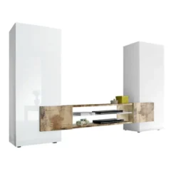 Mobile porta TV 258x143 grande moderno con frontali e ampio vano a giorno bianco e pero PTL17