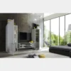Mobile porta TV 258x143 grande moderno con frontali e ampio vano a giorno bianco e cemento PTL17