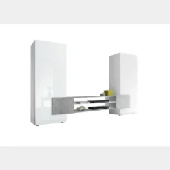 Mobile porta TV 258x143 grande moderno con frontali e ampio vano a giorno bianco e cemento PTL17