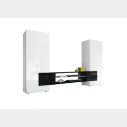 Mobile porta TV 258x143 grande moderno con frontali e ampio vano a giorno bianco e nero PTL17