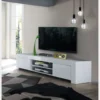 Mobile porta TV 190x45 moderno basso con due vani a giorno centrali bianco lucido PTL1