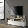 Mobile porta TV 184x58 moderno con anta a ribalta e vani a giorno bianco e pero PTL9