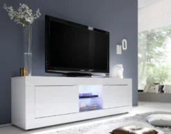 Mobile porta TV 181x56 moderno con ante e vano a giorno bianco lucido PTL2