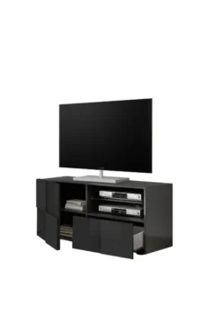Mobile porta TV 121x57 moderno con anta singola e cassetto design geometrico grigio lucido PTL5