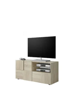 Mobile porta TV 121x57 moderno con anta singola e cassetto design geometrico rovere PTL5