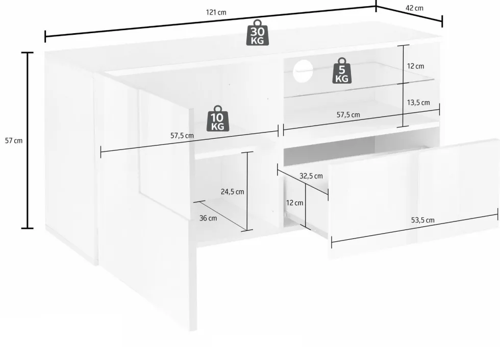 Mobile porta TV 121x57 moderno con anta singola e cassetto design geometrico rovere PTL5