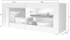 Mobile porta TV 140x56 moderno con anta singola e vani a giorno bianco e pero PTL3