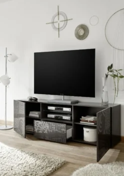 Mobile porta TV 181x57 moderno con due ante e un cassetto grigio serigrafato PTL14