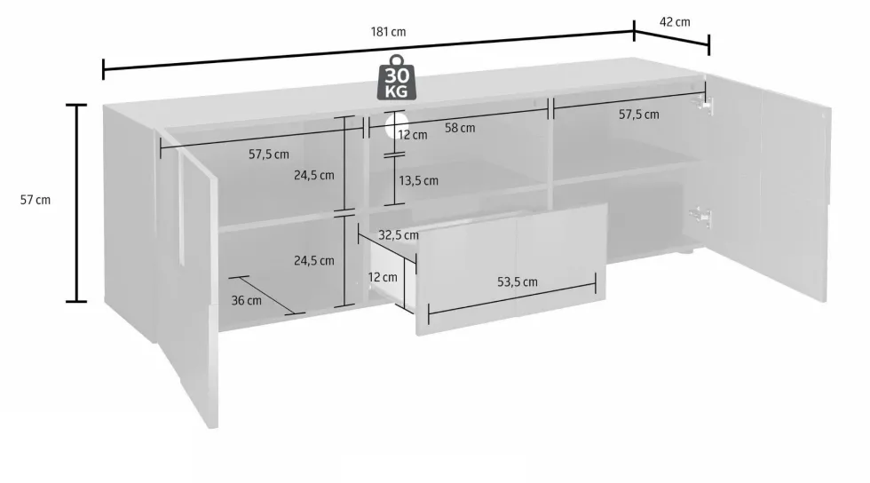 Mobile porta TV 181x57 moderno con design geometrico doppia anta e cassetto rovere PTL4