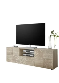 Mobile porta TV 181x57 moderno con due ante e un cassetto rovere serigrafato PTL14