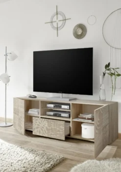 Mobile porta TV 181x57 moderno con due ante e un cassetto rovere serigrafato PTL14