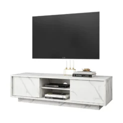 Mobile porta TV 139x44 moderno con due ante marmorizzate marmo bianco PTL10