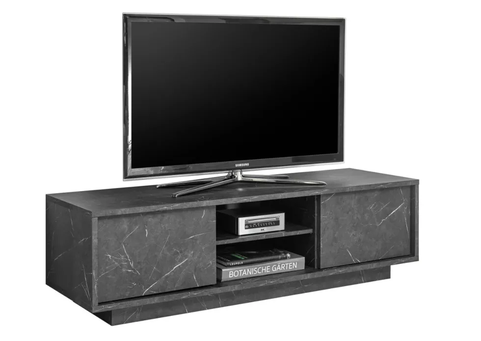 Mobile porta TV 139x44 moderno con due ante marmorizzate marmo nero PTL10