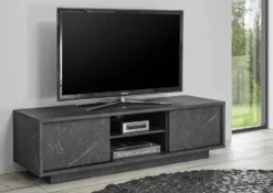 Mobile porta TV 139x44 moderno con due ante marmorizzate marmo nero PTL10