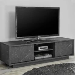 Mobile porta TV 139x44 moderno con due ante marmorizzate marmo nero PTL10