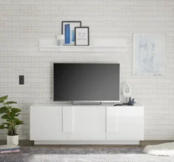 Mobile porta TV 181x63 moderno con tre ante battenti bianco lucido PTL11