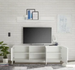 Mobile porta TV 181x63 moderno con tre ante battenti bianco lucido PTL11