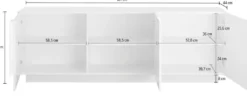 Mobile porta TV 181x63 moderno con tre ante battenti bianco lucido PTL11