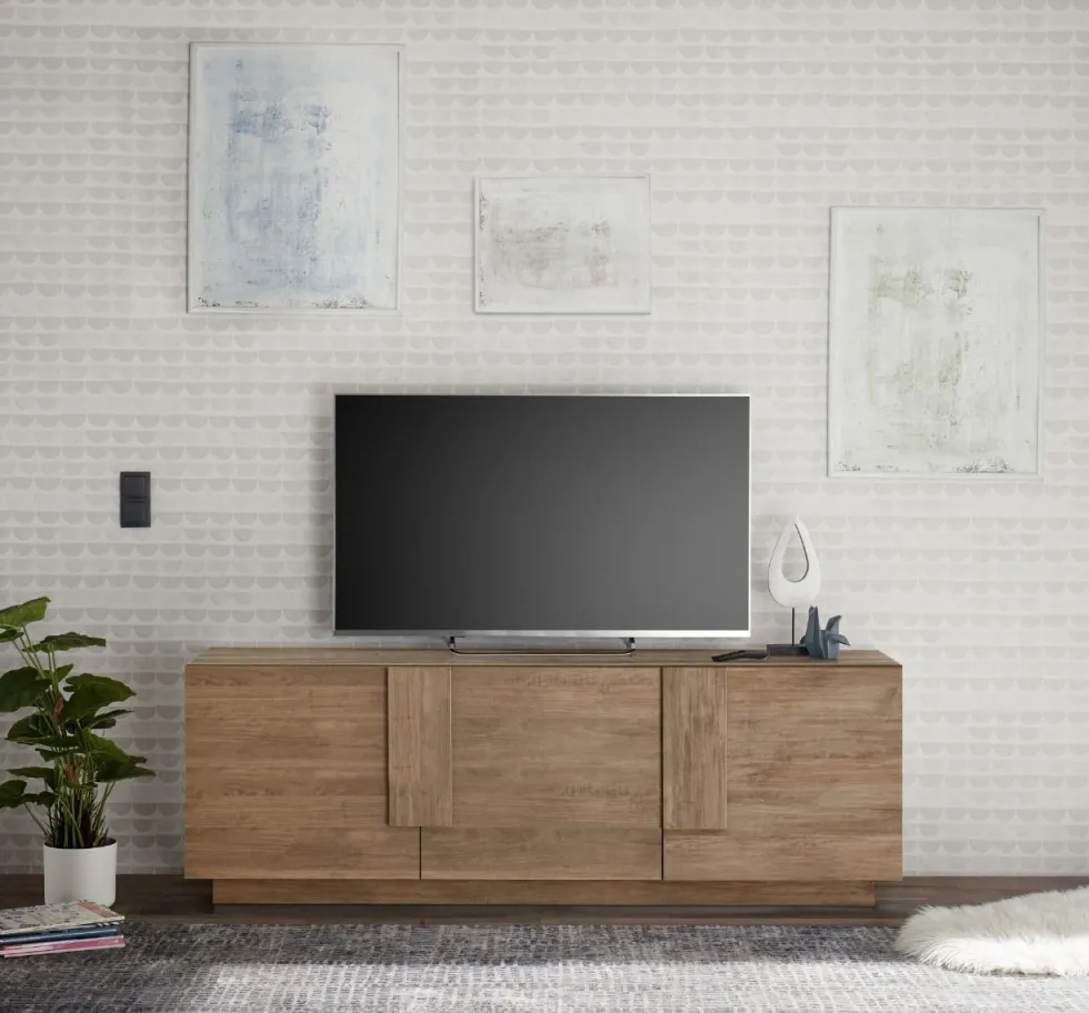 Mobile porta TV 181x63 moderno con tre ante battenti rovere PTL11