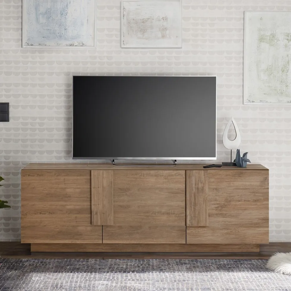 Mobile porta TV 181x63 moderno con tre ante battenti rovere PTL11