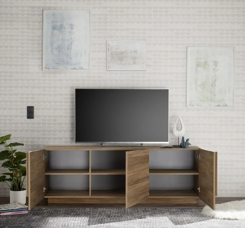 Mobile porta TV 181x63 moderno con tre ante battenti rovere PTL11