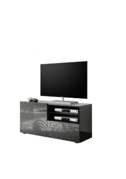 Mobile porta TV 122x57 piccolo moderno con anta singola e cassetto grigio serigrafato PTL15