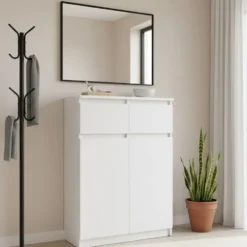 Mobile soggiorno multiuso 70x97 cm con ante e cassetti bianco opaco MMT5