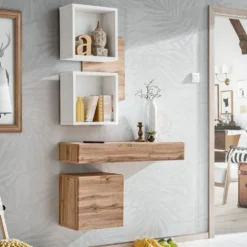 Mobile sospeso per ingresso bianco e rovere IP3