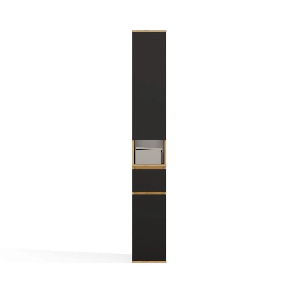 Mobiletto a colonna per bagno 30x202,5 cm in rovere e nero CBT10