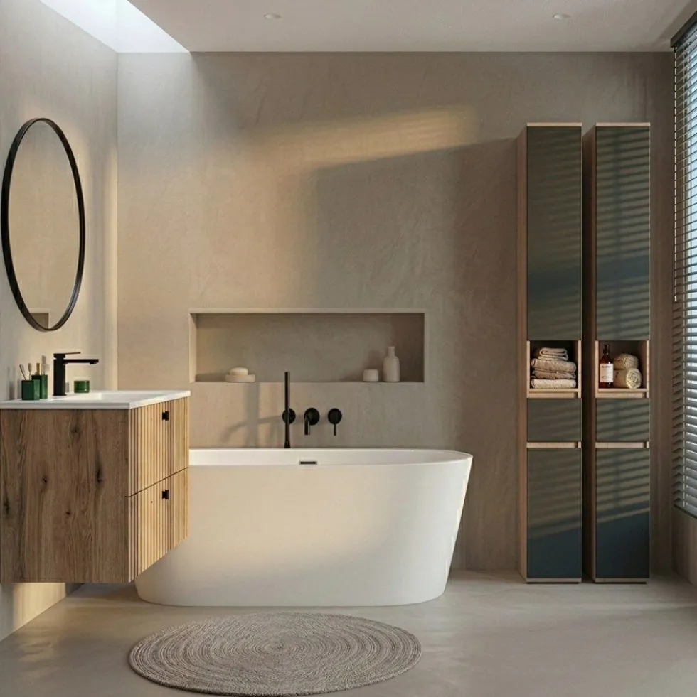 Mobiletto a colonna per bagno 30x202,5 cm in rovere e nero CBT10