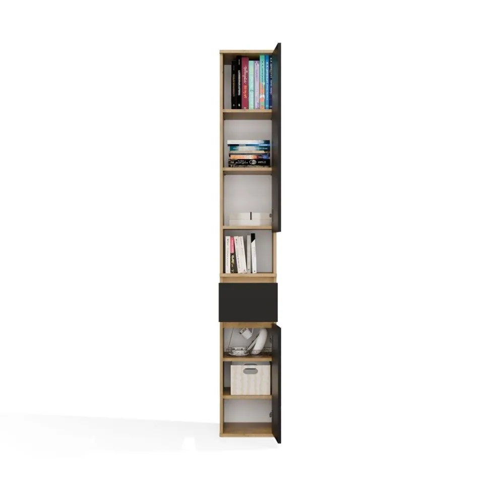 Mobiletto a colonna per bagno 30x202,5 cm in rovere e nero CBT10