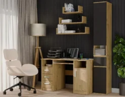Mobiletto a colonna per bagno 30x202,5 cm in rovere e nero CBT10