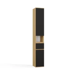 Mobiletto a colonna per bagno 30x202,5 cm in rovere e nero CBT10