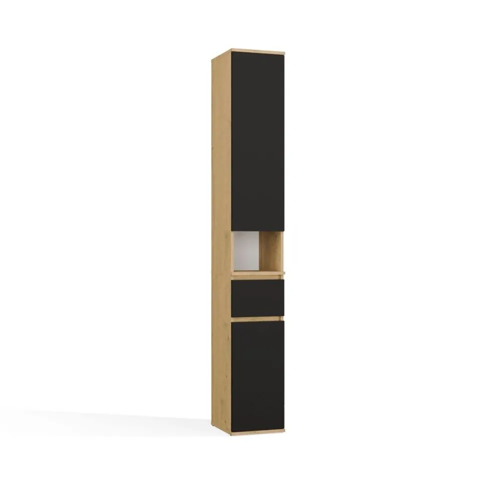 Mobiletto a colonna per bagno 30x202,5 cm in rovere e nero CBT10