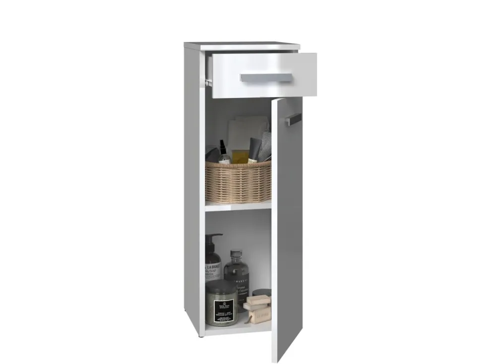 Mobiletto bagno a colonna 30x85 cm con anta e cassetto bianco lucido MBT2