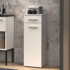 Mobiletto bagno a colonna 30x85 cm con anta e cassetto bianco opaco MBT2