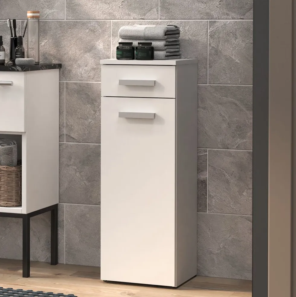 Mobiletto bagno a colonna 30x85 cm con anta e cassetto bianco opaco MBT2
