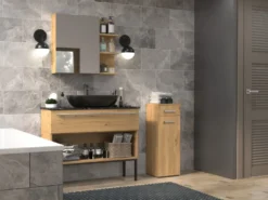 Mobiletto bagno a colonna 30x85 cm con anta e cassetto rovere MBT2