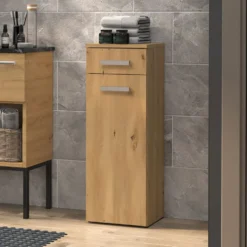 Mobiletto bagno a colonna 30x85 cm con anta e cassetto rovere MBT2