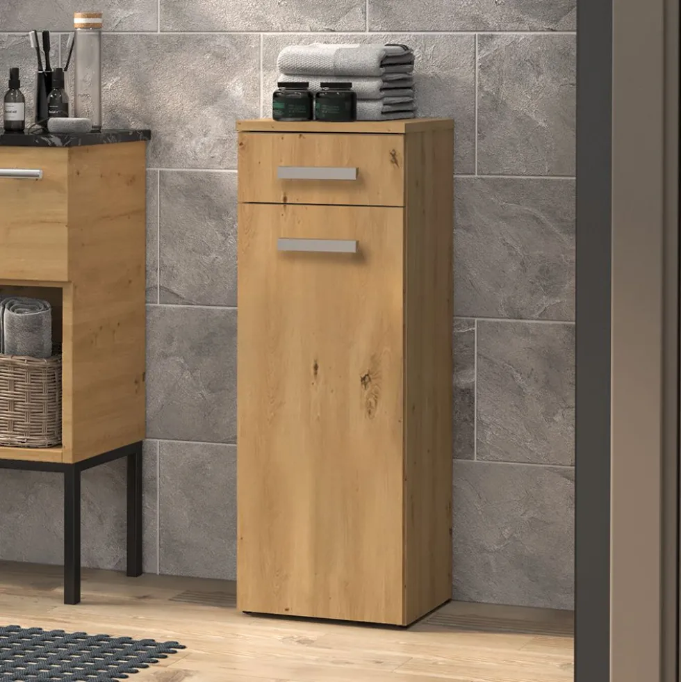 Mobiletto bagno a colonna 30x85 cm con anta e cassetto rovere MBT2