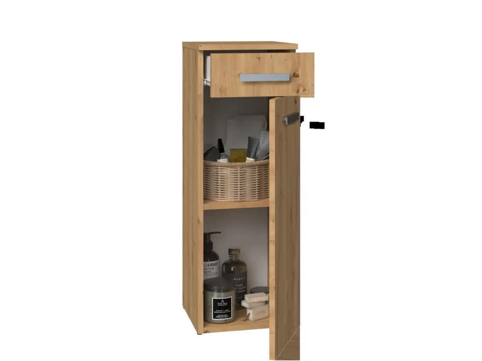 Mobiletto bagno a colonna 30x85 cm con anta e cassetto rovere MBT2