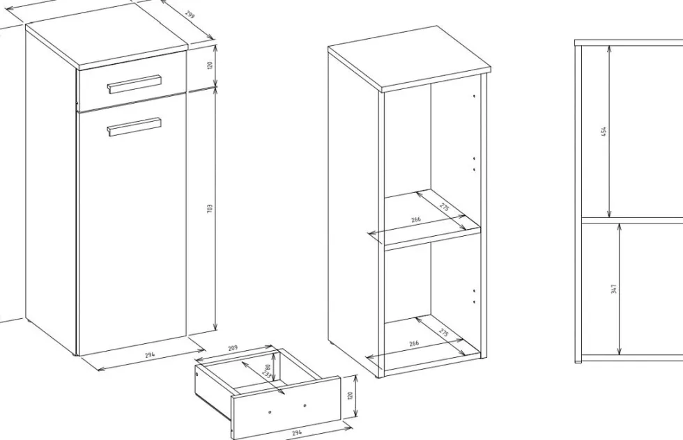 Mobiletto bagno a colonna 30x85 cm con anta e cassetto rovere MBT2