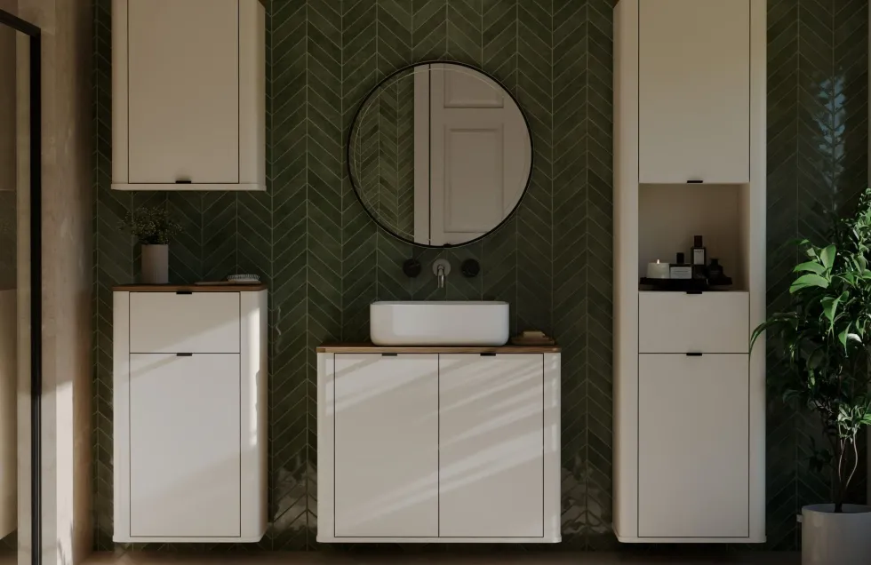 Mobiletto da bagno sospeso 48x83 cm con 2 ante rovere MBT8